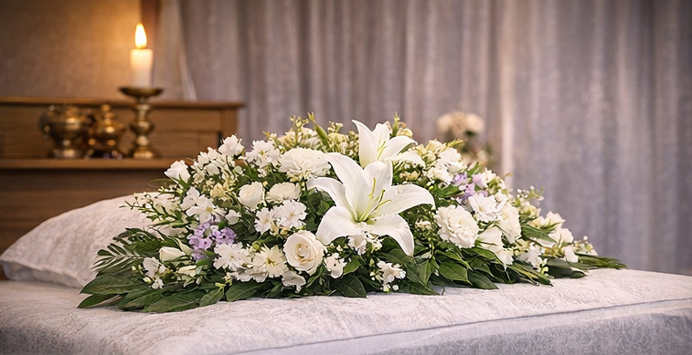 枕花のイメージ（故人の枕元に供えられる白い花）